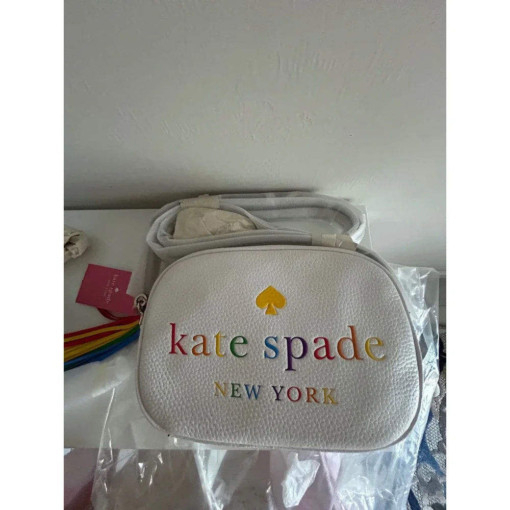 Kate Spade Kourtney‎ Spectrum Logo Camera Bag White Rainbow WKRU6941 Crossbody